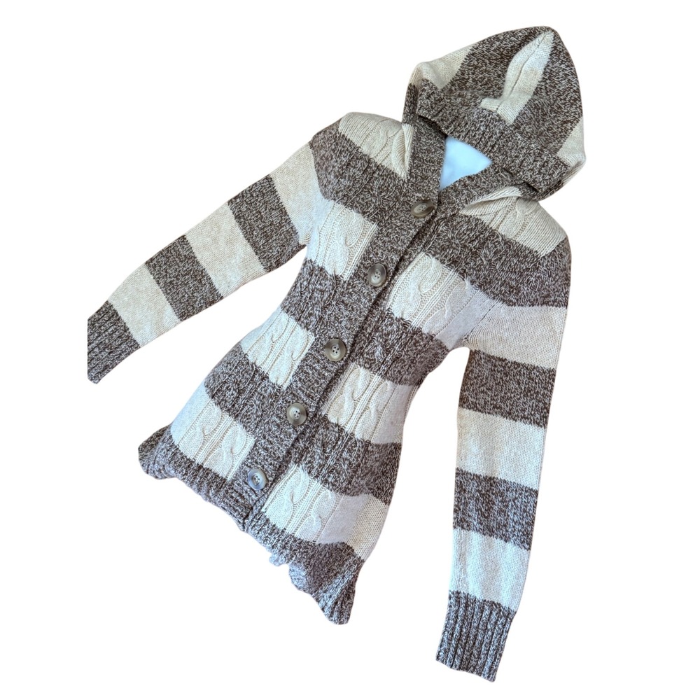 Y2K 2000s SO Striped Knit Hooded Cardigan Sweater Alternative boho chic